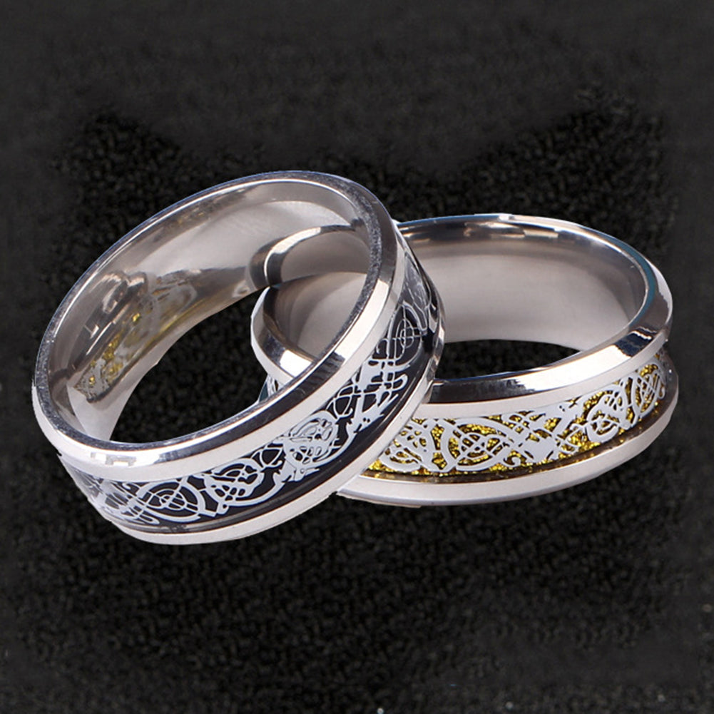 Unisex Dragon Pattern Rhinestone Titanium Steel Ring Engagement Jewelry Gift