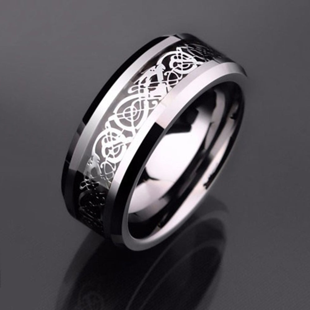Unisex Dragon Pattern Rhinestone Titanium Steel Ring Engagement Jewelry Gift