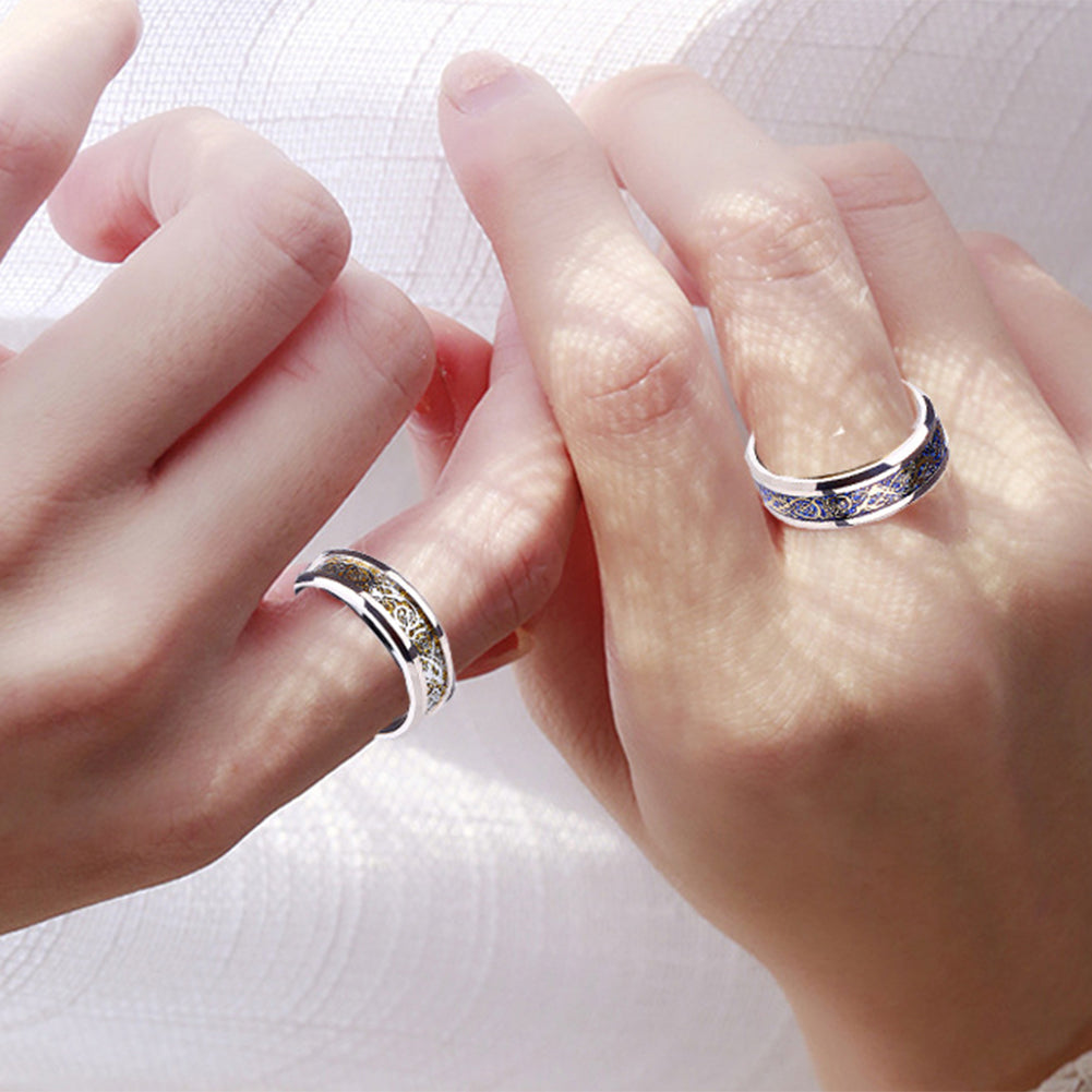 Unisex Dragon Pattern Rhinestone Titanium Steel Ring Engagement Jewelry Gift