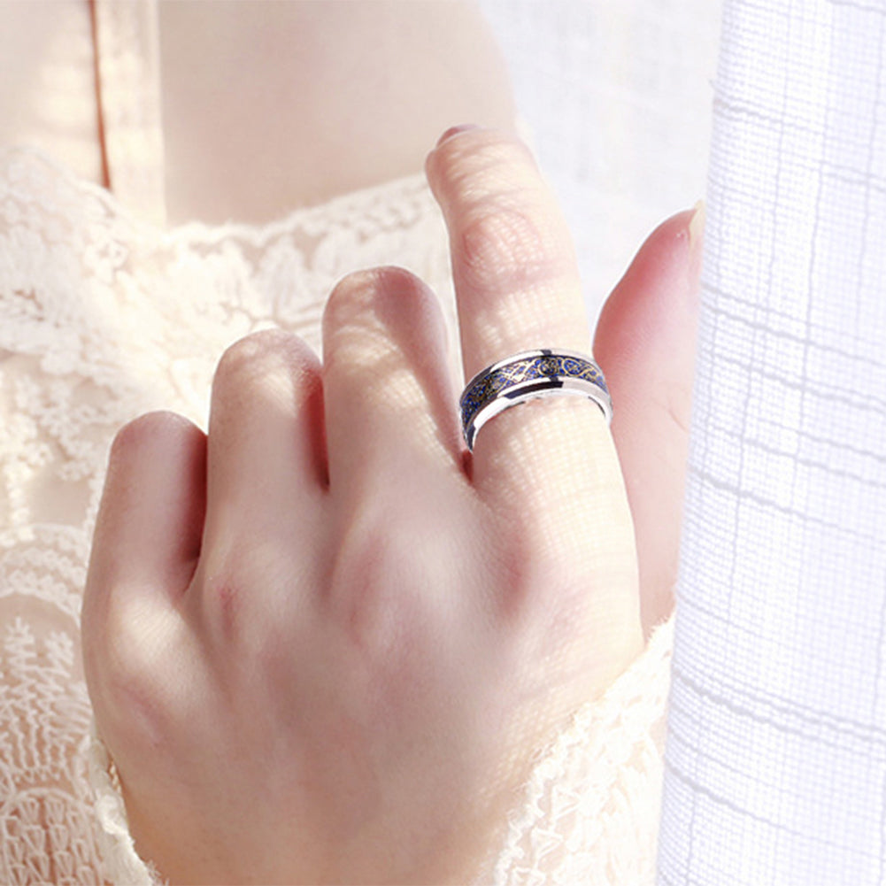 Unisex Dragon Pattern Rhinestone Titanium Steel Ring Engagement Jewelry Gift