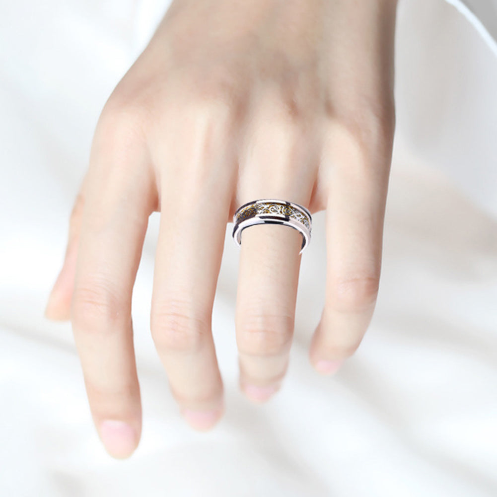 Unisex Dragon Pattern Rhinestone Titanium Steel Ring Engagement Jewelry Gift