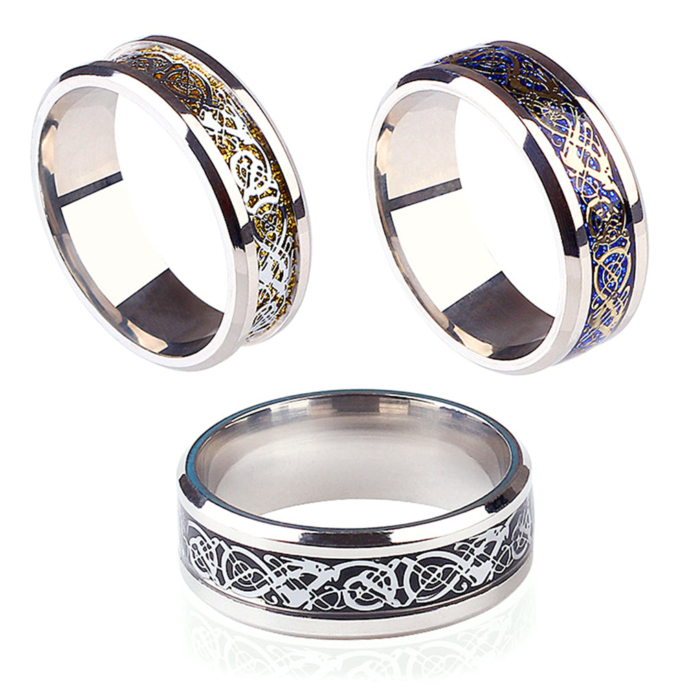 Unisex Dragon Pattern Rhinestone Titanium Steel Ring Engagement Jewelry Gift