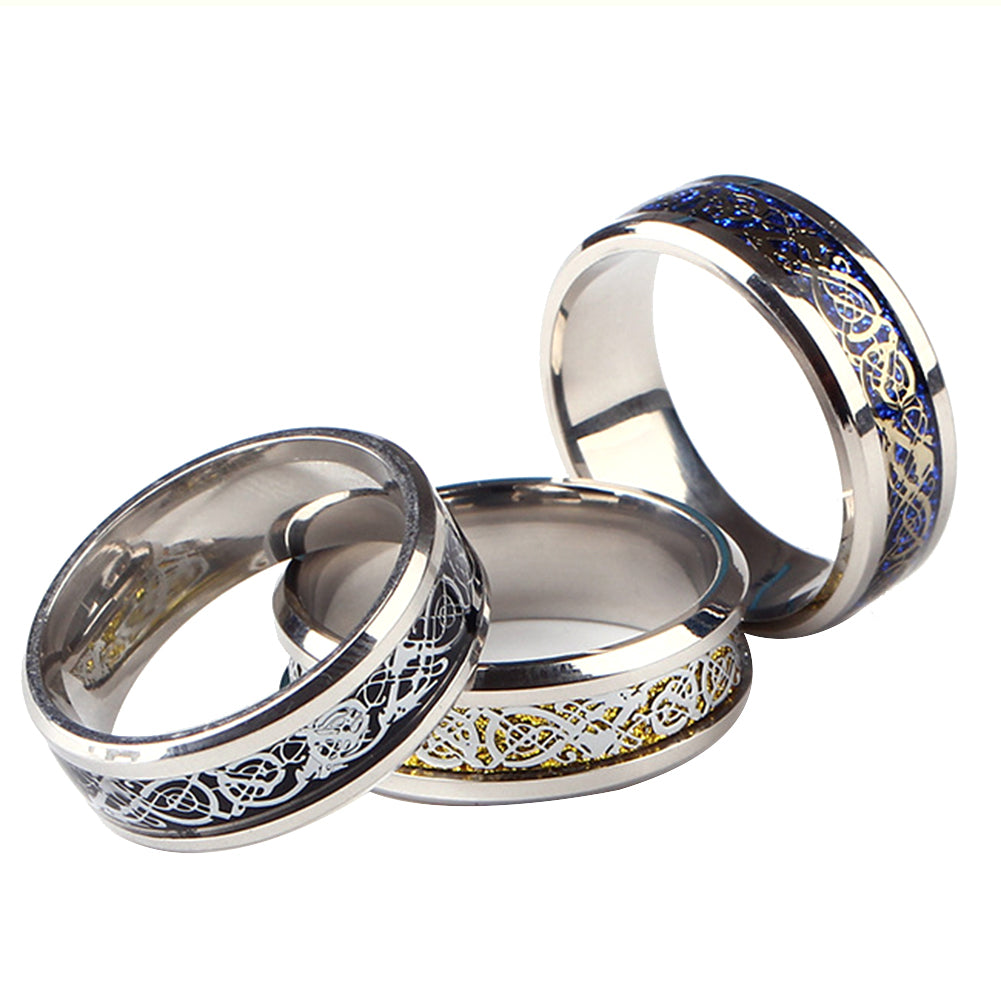 Unisex Dragon Pattern Rhinestone Titanium Steel Ring Engagement Jewelry Gift