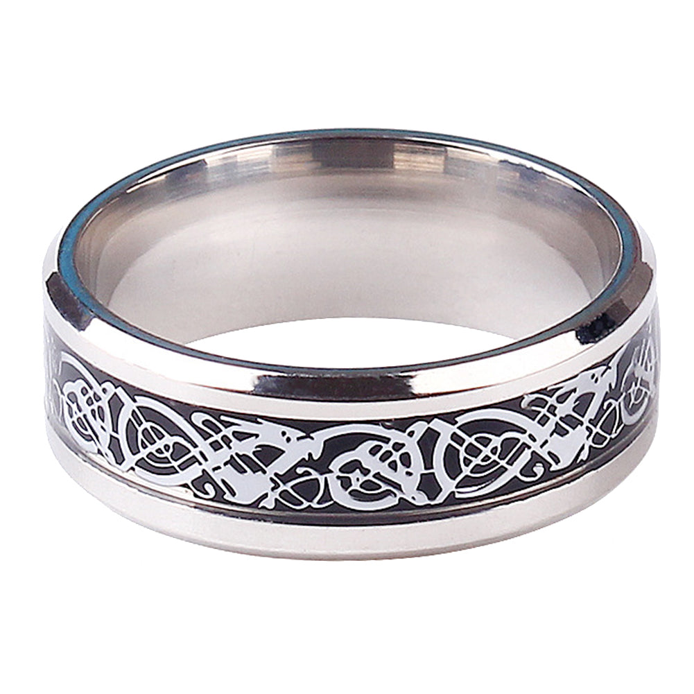 Unisex Dragon Pattern Rhinestone Titanium Steel Ring Engagement Jewelry Gift