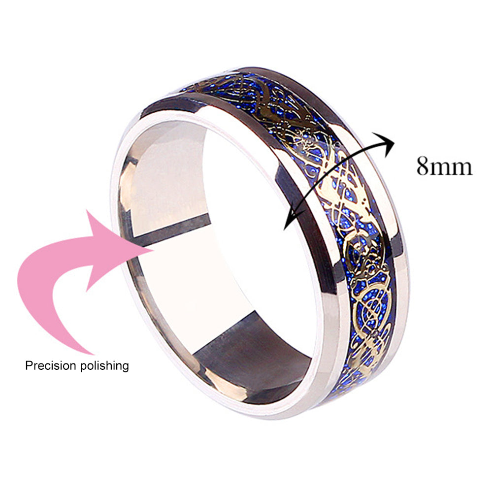 Unisex Dragon Pattern Rhinestone Titanium Steel Ring Engagement Jewelry Gift