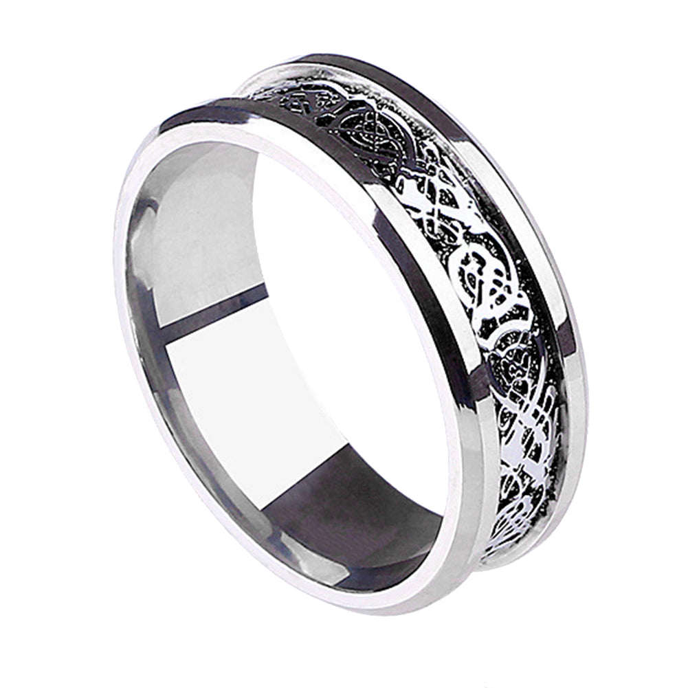 Unisex Dragon Pattern Rhinestone Titanium Steel Ring Engagement Jewelry Gift