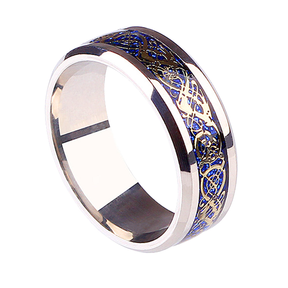 Unisex Dragon Pattern Rhinestone Titanium Steel Ring Engagement Jewelry Gift