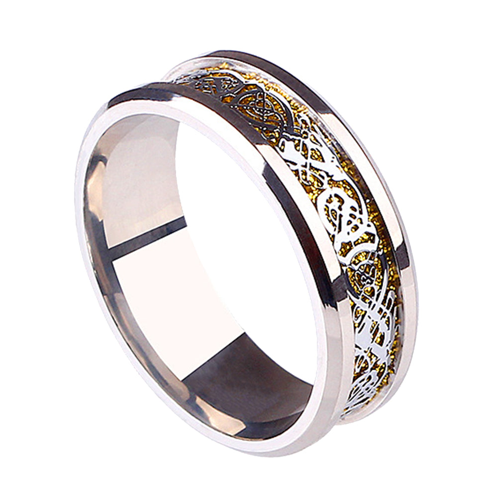 Unisex Dragon Pattern Rhinestone Titanium Steel Ring Engagement Jewelry Gift