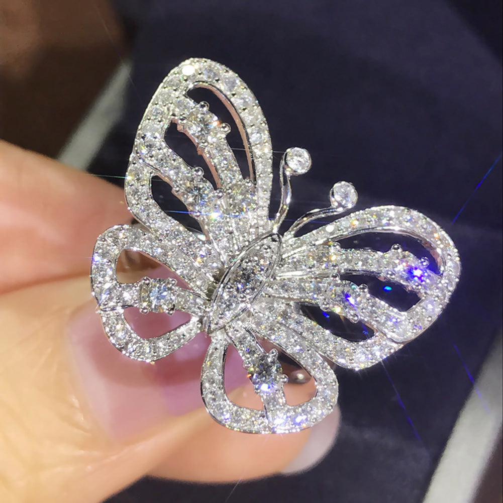 Full Rhinestone Hollow Butterfly Women Finger Ring Wedding Party Jewelry Gift