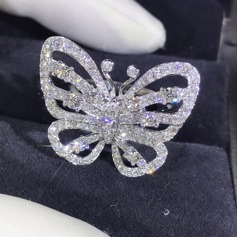 Full Rhinestone Hollow Butterfly Women Finger Ring Wedding Party Jewelry Gift
