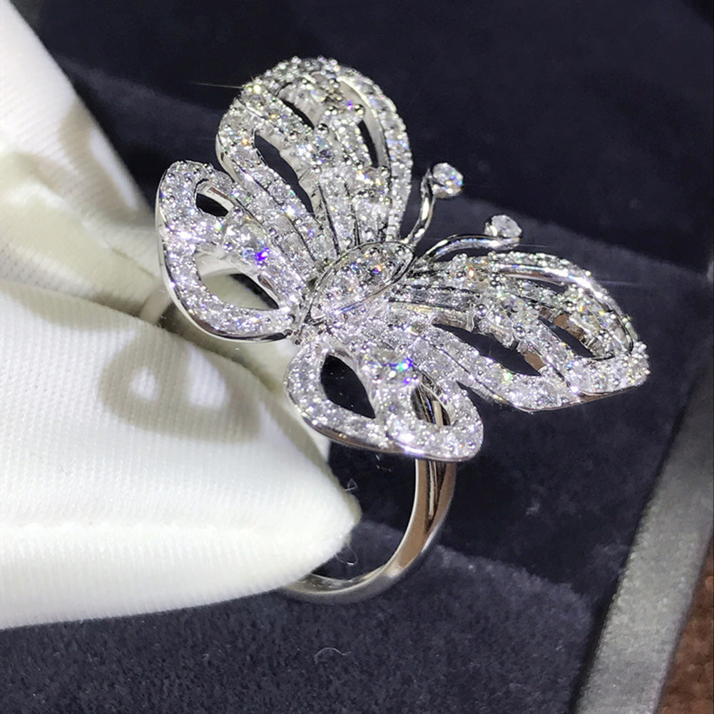 Full Rhinestone Hollow Butterfly Women Finger Ring Wedding Party Jewelry Gift