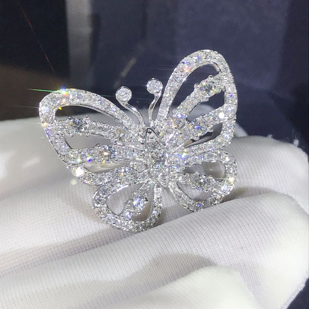 Full Rhinestone Hollow Butterfly Women Finger Ring Wedding Party Jewelry Gift