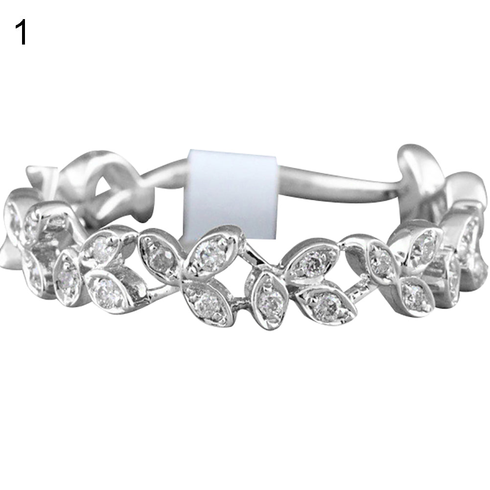 Fashion Hollow Leaf Design Women Rhinestone Jewelry Engagement Wedding Ring