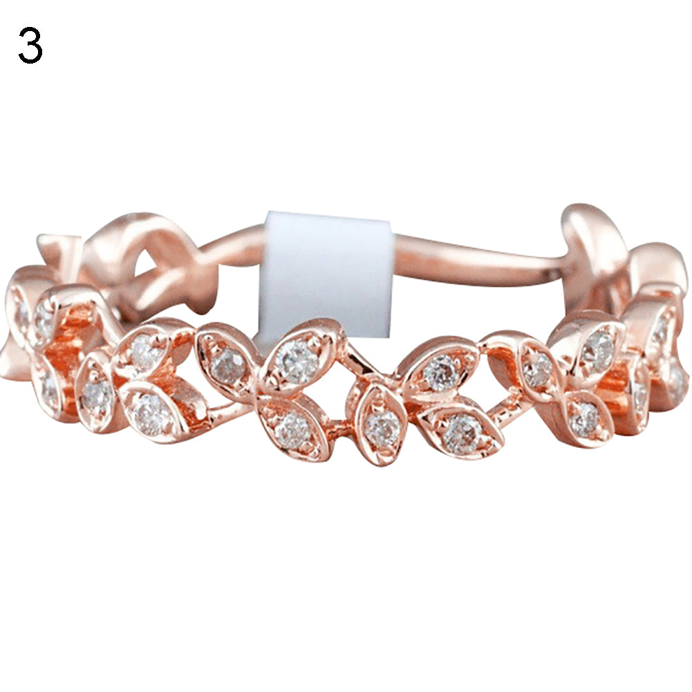 Fashion Hollow Leaf Design Women Rhinestone Jewelry Engagement Wedding Ring
