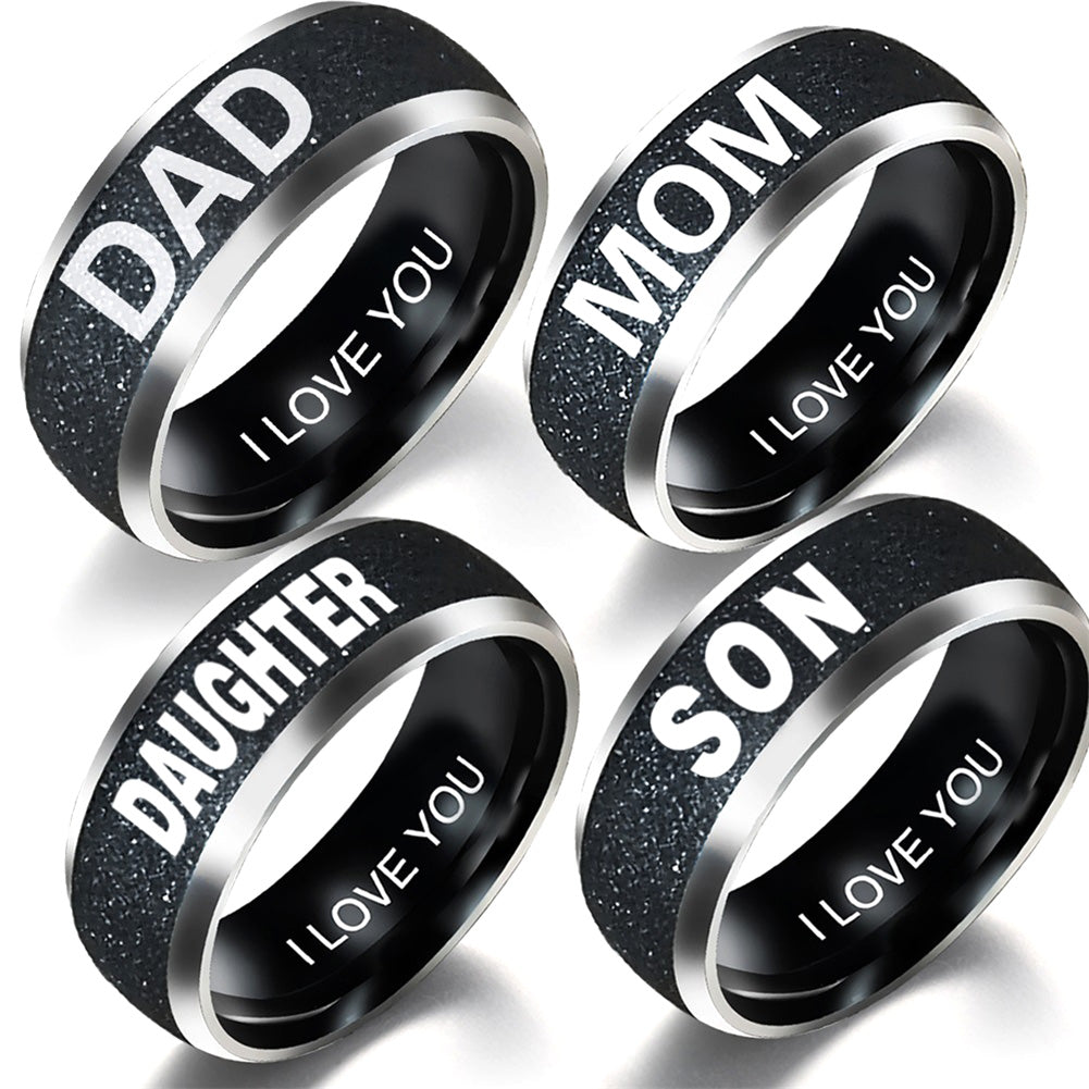 Fashion Mom Dad Daughter Son Letters Band Stainless Steel Family Member Ring