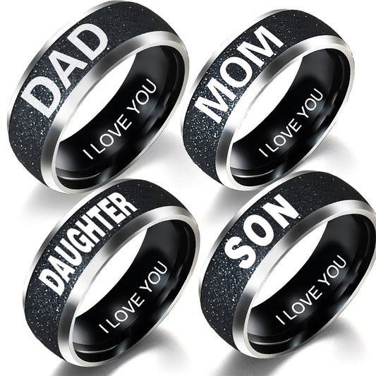 Fashion Mom Dad Daughter Son Letters Band Stainless Steel Family Member Ring