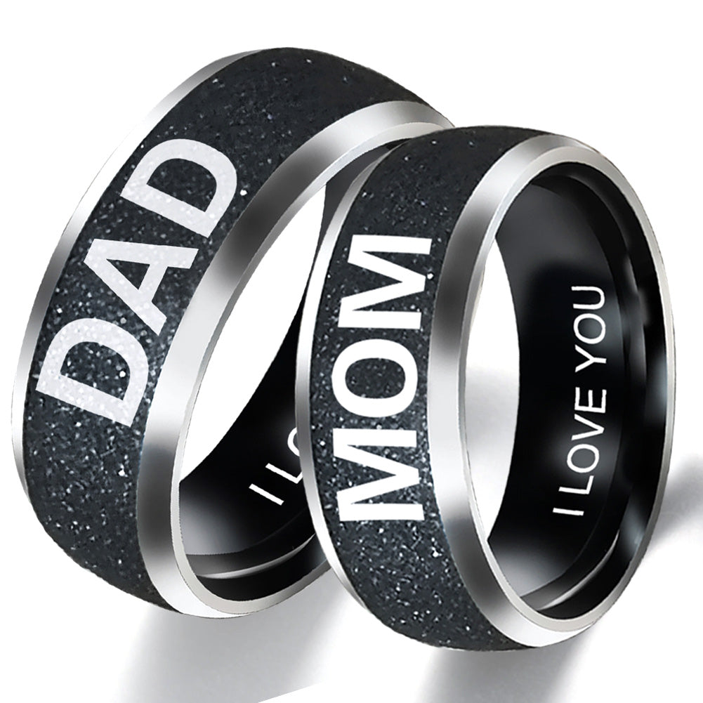 Fashion Mom Dad Daughter Son Letters Band Stainless Steel Family Member Ring