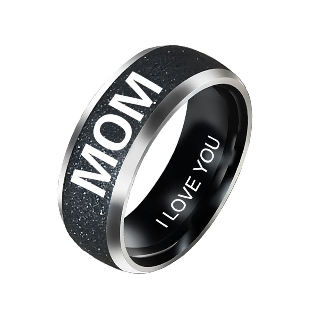 Fashion Mom Dad Daughter Son Letters Band Stainless Steel Family Member Ring