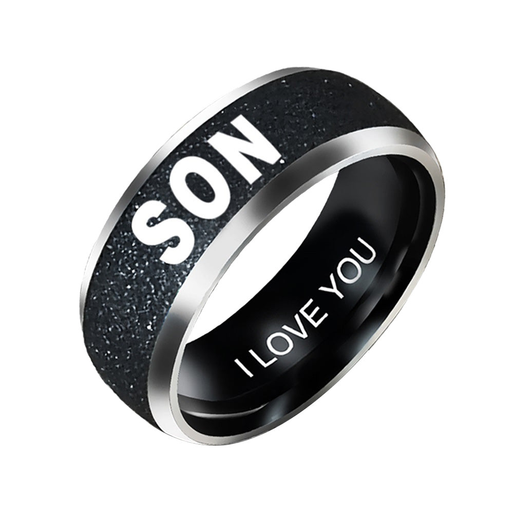 Fashion Mom Dad Daughter Son Letters Band Stainless Steel Family Member Ring