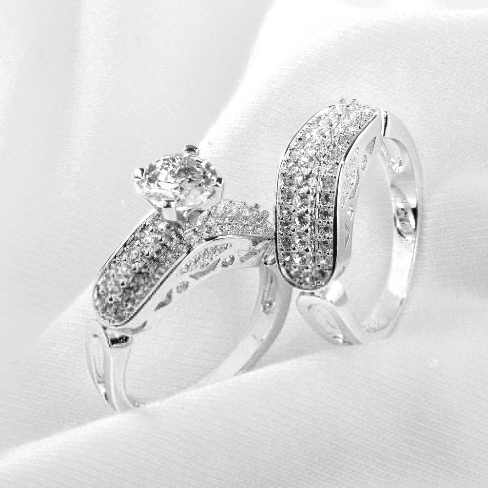 2Pcs/Set Women Multilayer Rhinestone Statement Engagement Finger Ring Jewelry