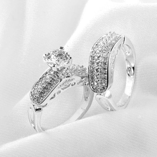 2Pcs/Set Women Multilayer Rhinestone Statement Engagement Finger Ring Jewelry