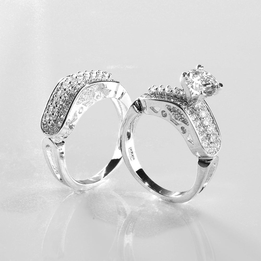 2Pcs/Set Women Multilayer Rhinestone Statement Engagement Finger Ring Jewelry