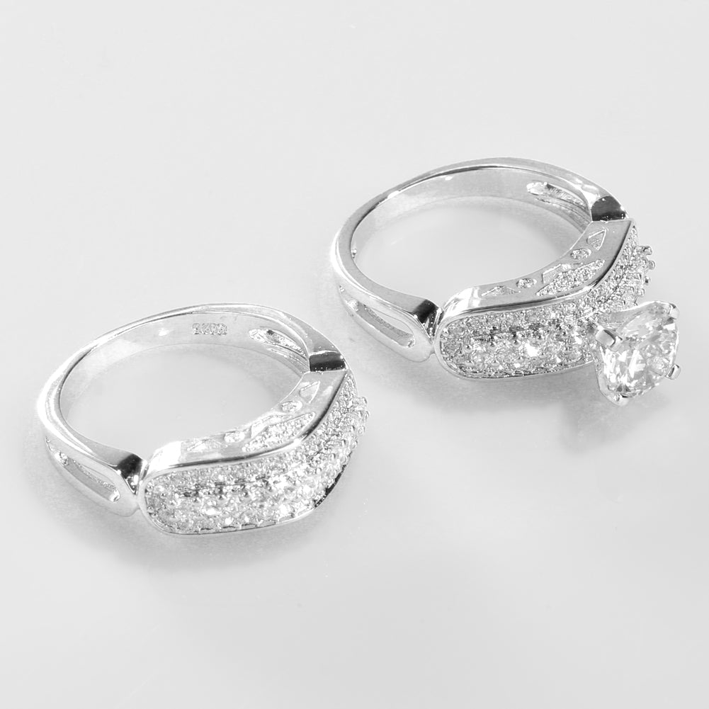 2Pcs/Set Women Multilayer Rhinestone Statement Engagement Finger Ring Jewelry