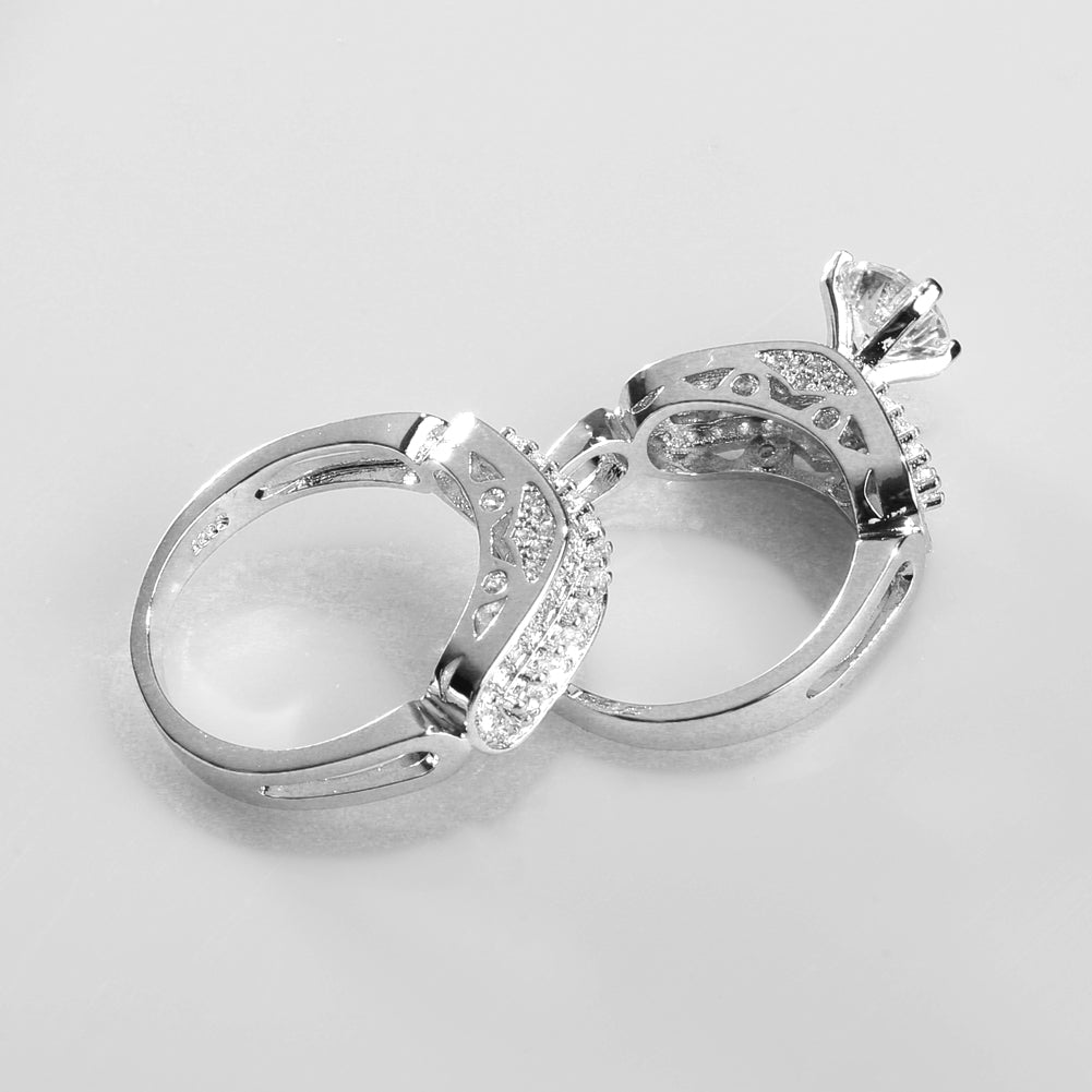 2Pcs/Set Women Multilayer Rhinestone Statement Engagement Finger Ring Jewelry