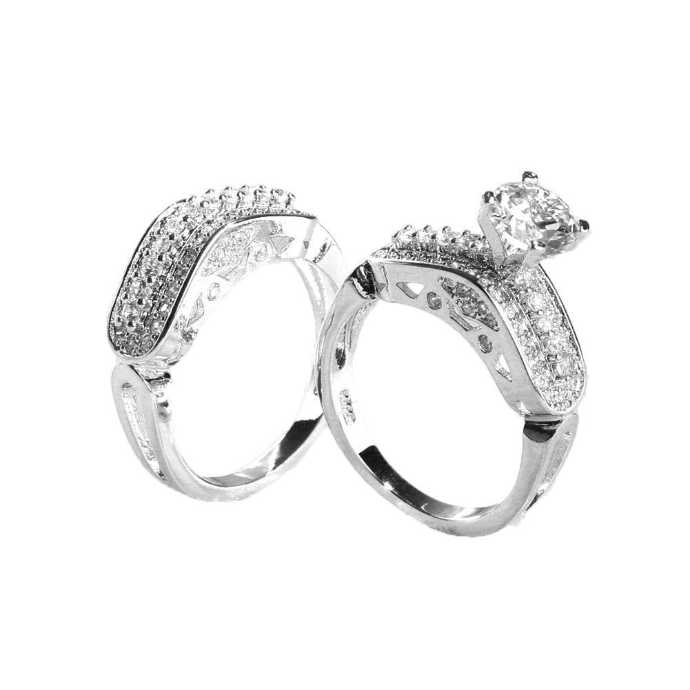 2Pcs/Set Women Multilayer Rhinestone Statement Engagement Finger Ring Jewelry