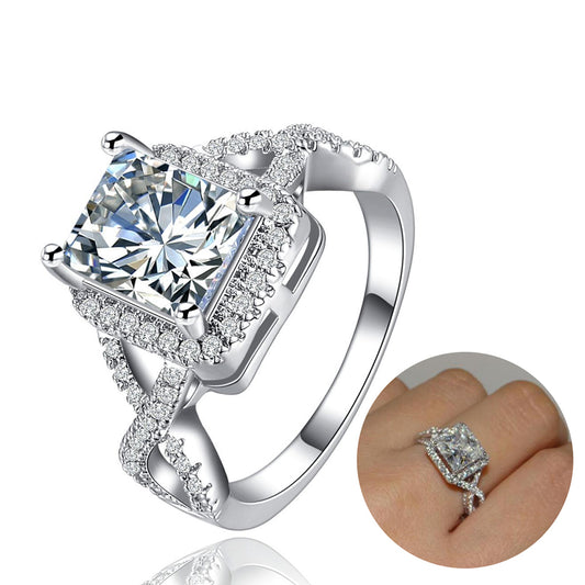 Fashion Women Square Cubic Zirconia Finger Ring Bride Wedding Engagement Jewelry