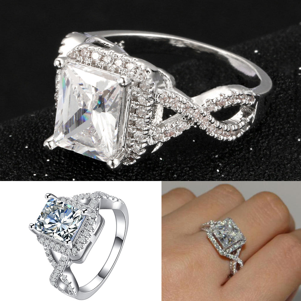 Fashion Women Square Cubic Zirconia Finger Ring Bride Wedding Engagement Jewelry