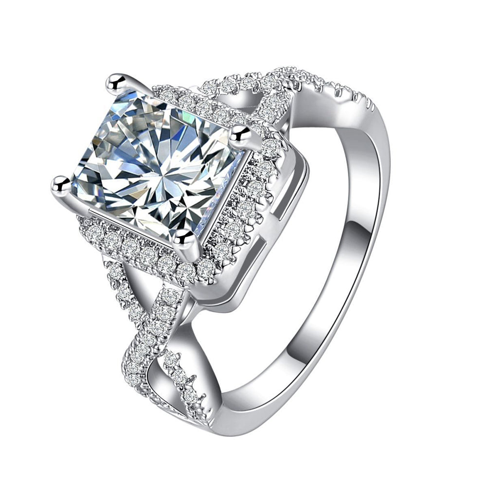 Fashion Women Square Cubic Zirconia Finger Ring Bride Wedding Engagement Jewelry