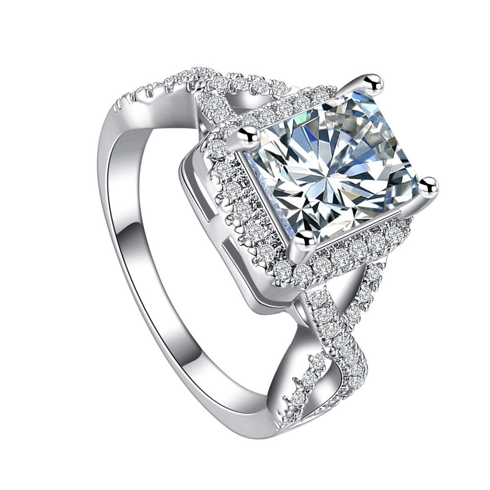 Fashion Women Square Cubic Zirconia Finger Ring Bride Wedding Engagement Jewelry