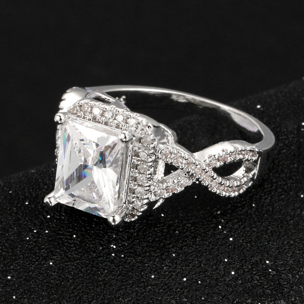Fashion Women Square Cubic Zirconia Finger Ring Bride Wedding Engagement Jewelry
