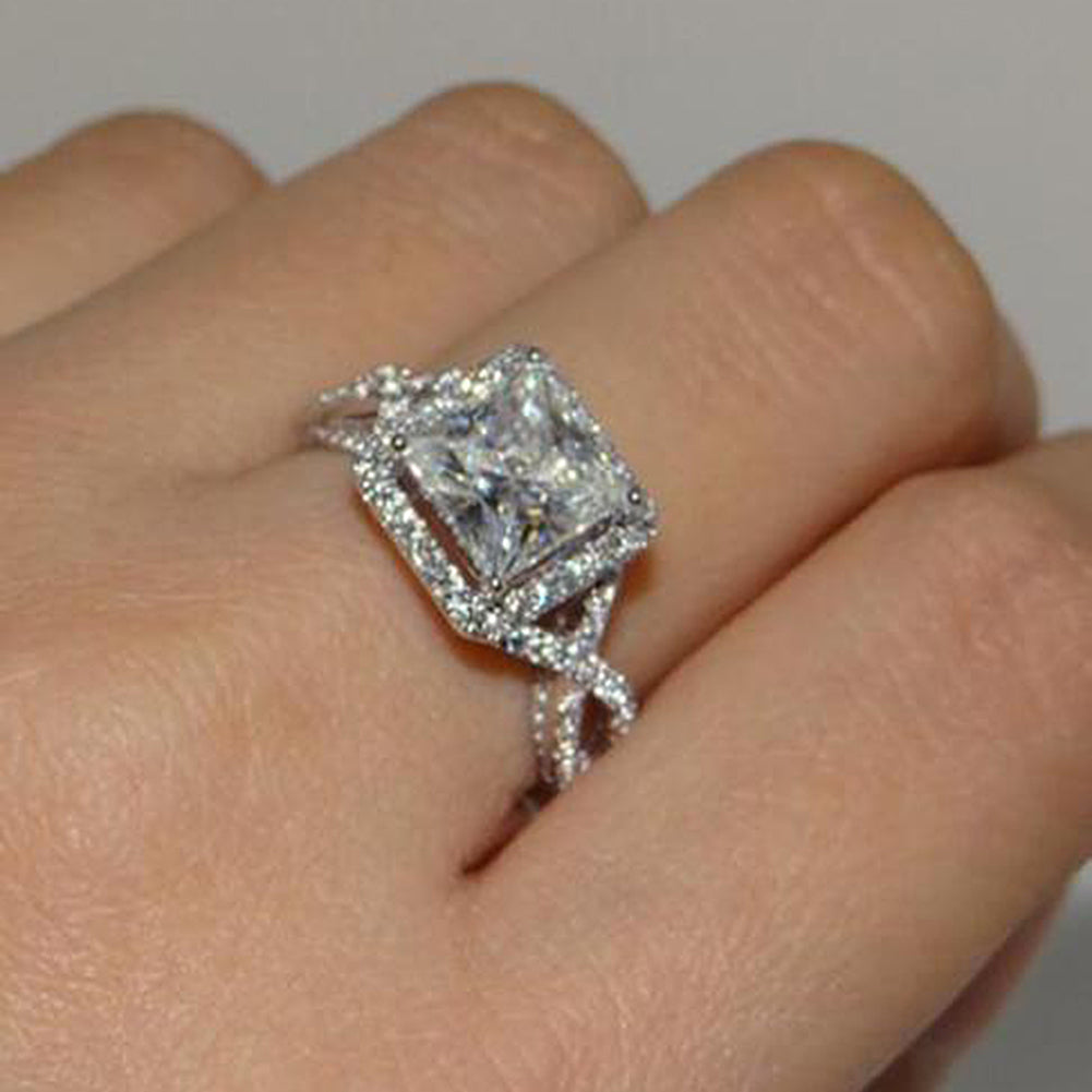 Fashion Women Square Cubic Zirconia Finger Ring Bride Wedding Engagement Jewelry