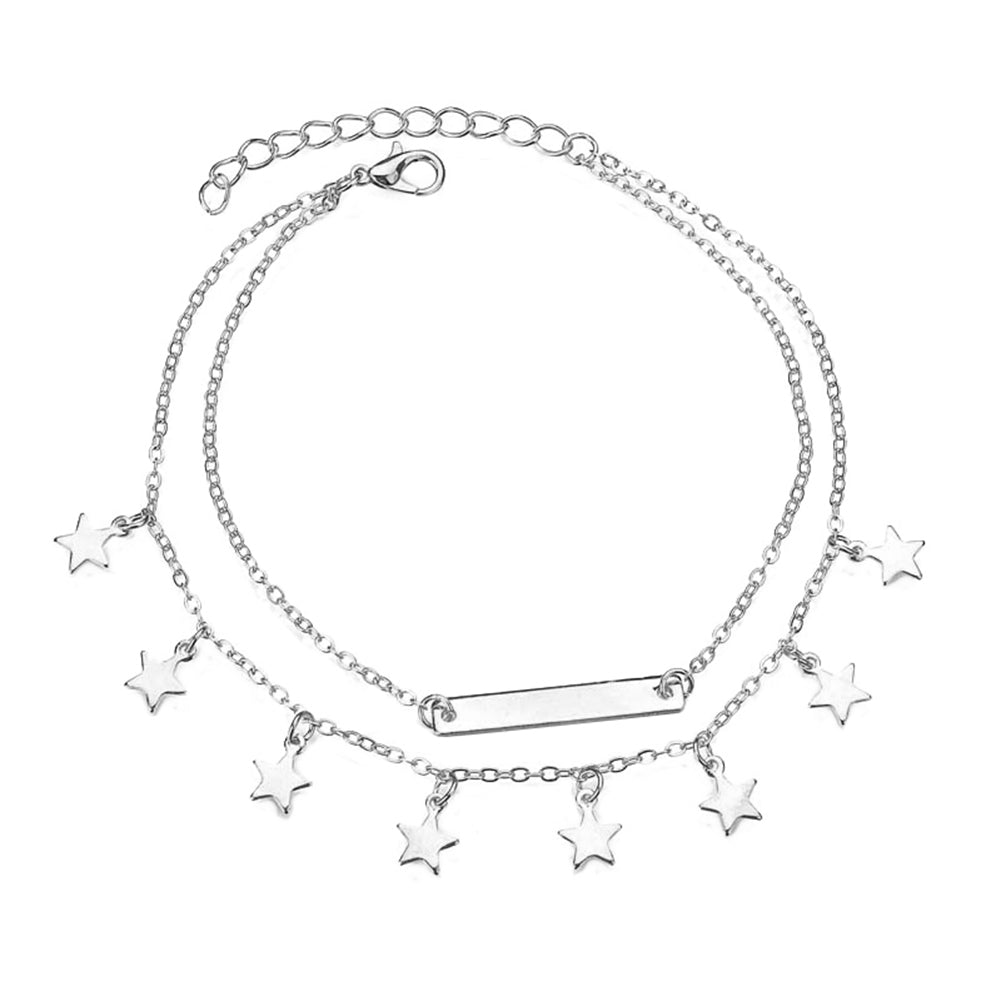 Women Dual-layer Star Pendant Anklet Ankle Bracelet Sandals Barefoot Jewelry