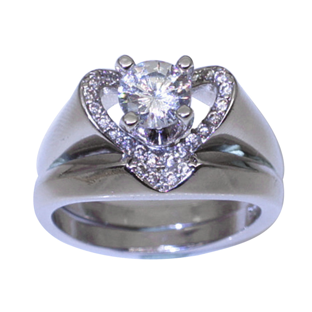 2Pcs/Set Engagement Wedding Women Love Heart Rhinestone Inlaid Ring Jewelry