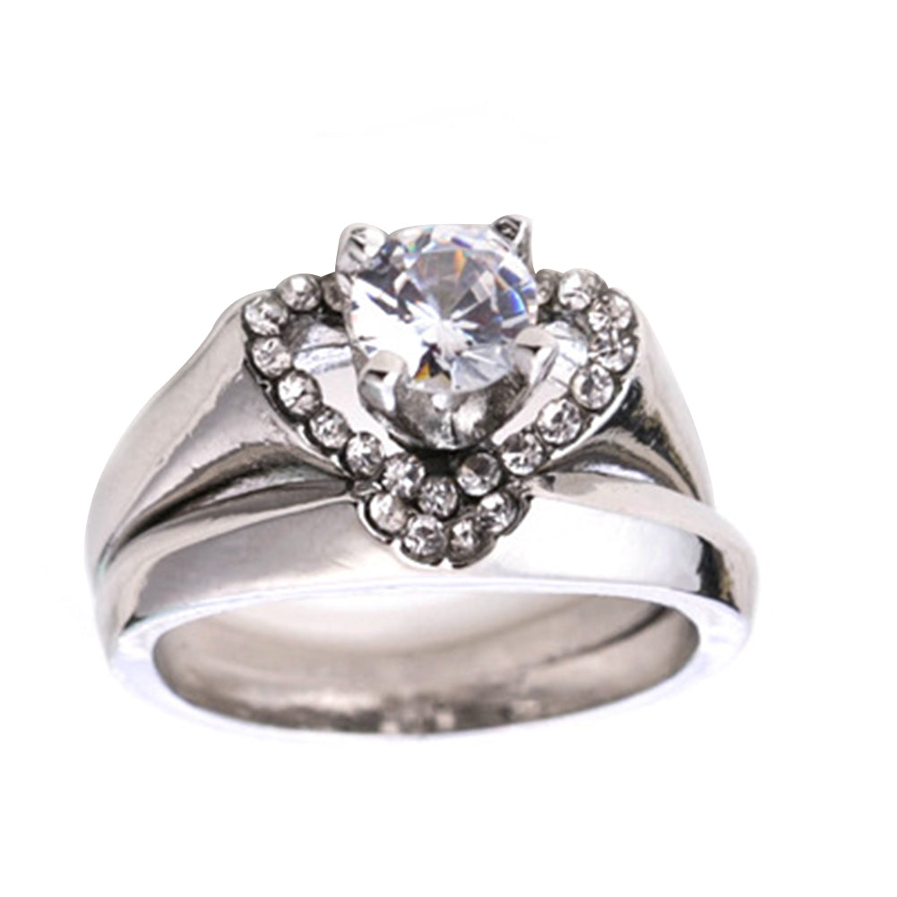 2Pcs/Set Engagement Wedding Women Love Heart Rhinestone Inlaid Ring Jewelry