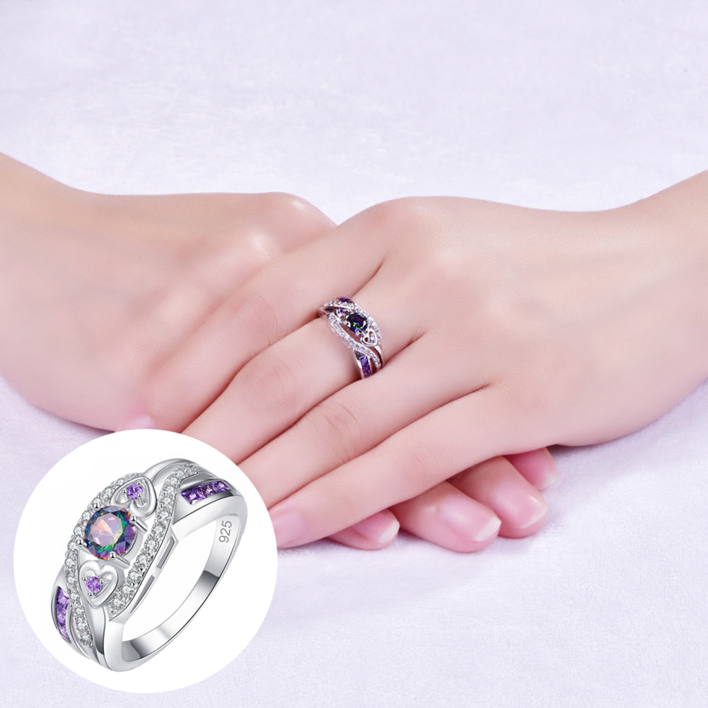 Love Hearts Rainbow Cubic Zirconia Ring Fashion Bridal Wedding Jewelry Gift