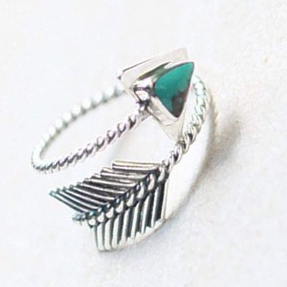 Vintage Women Triangle Faux Turquoise Arrow Open Ring Adjustable Finger Jewelry