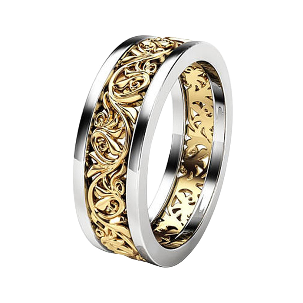 Women Hollow Flower Vine Two-tone Color Wedding Engagement Party Finger Ring