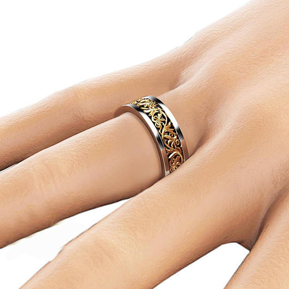 Women Hollow Flower Vine Two-tone Color Wedding Engagement Party Finger Ring