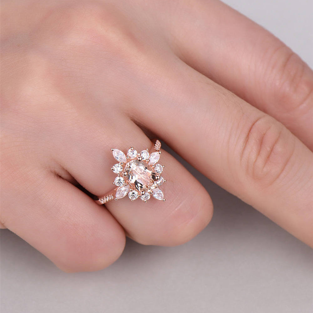 Fashion Women Shiny Floral Rhinestone Engagement Proposal Finger Ring Jewelry