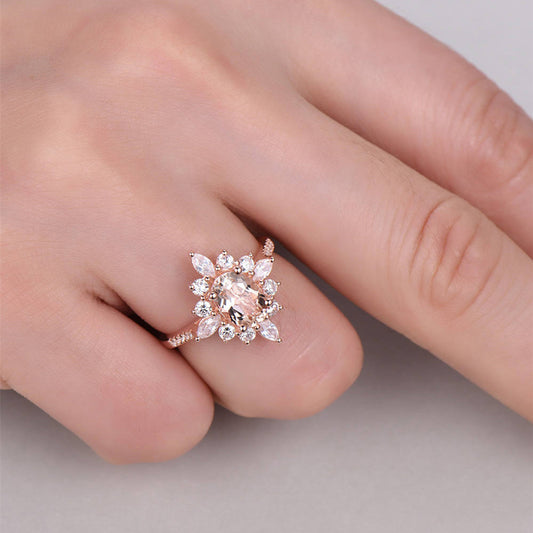 Fashion Women Shiny Floral Rhinestone Engagement Proposal Finger Ring Jewelry