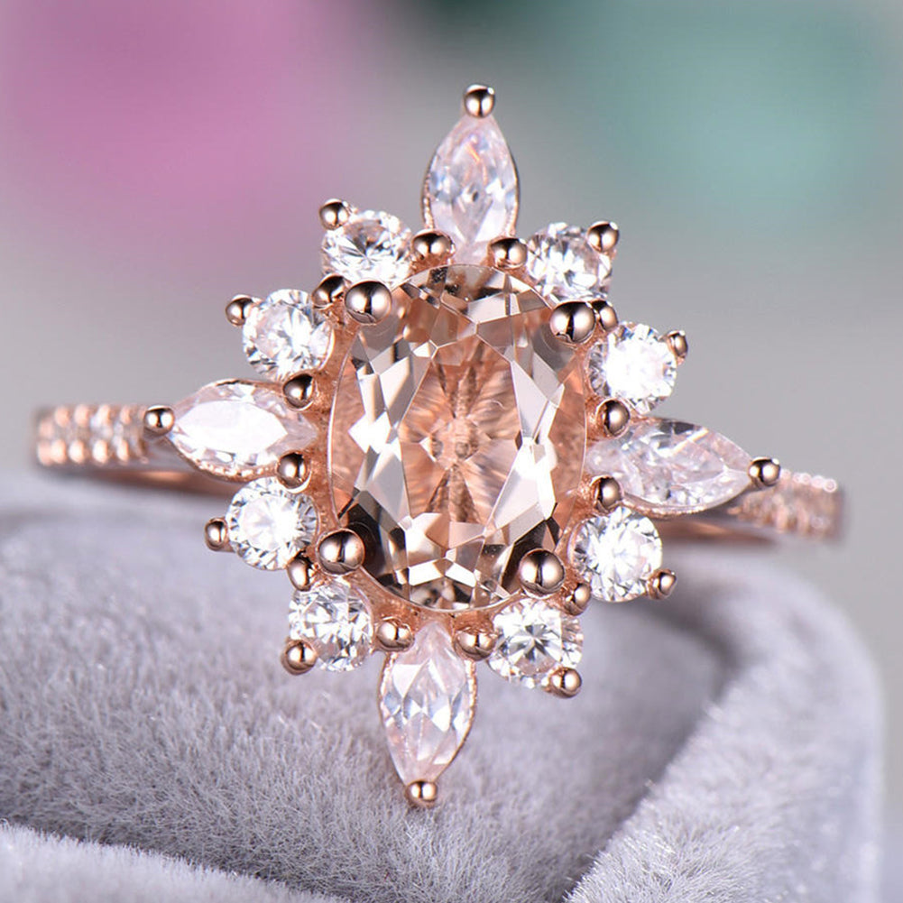 Fashion Women Shiny Floral Rhinestone Engagement Proposal Finger Ring Jewelry