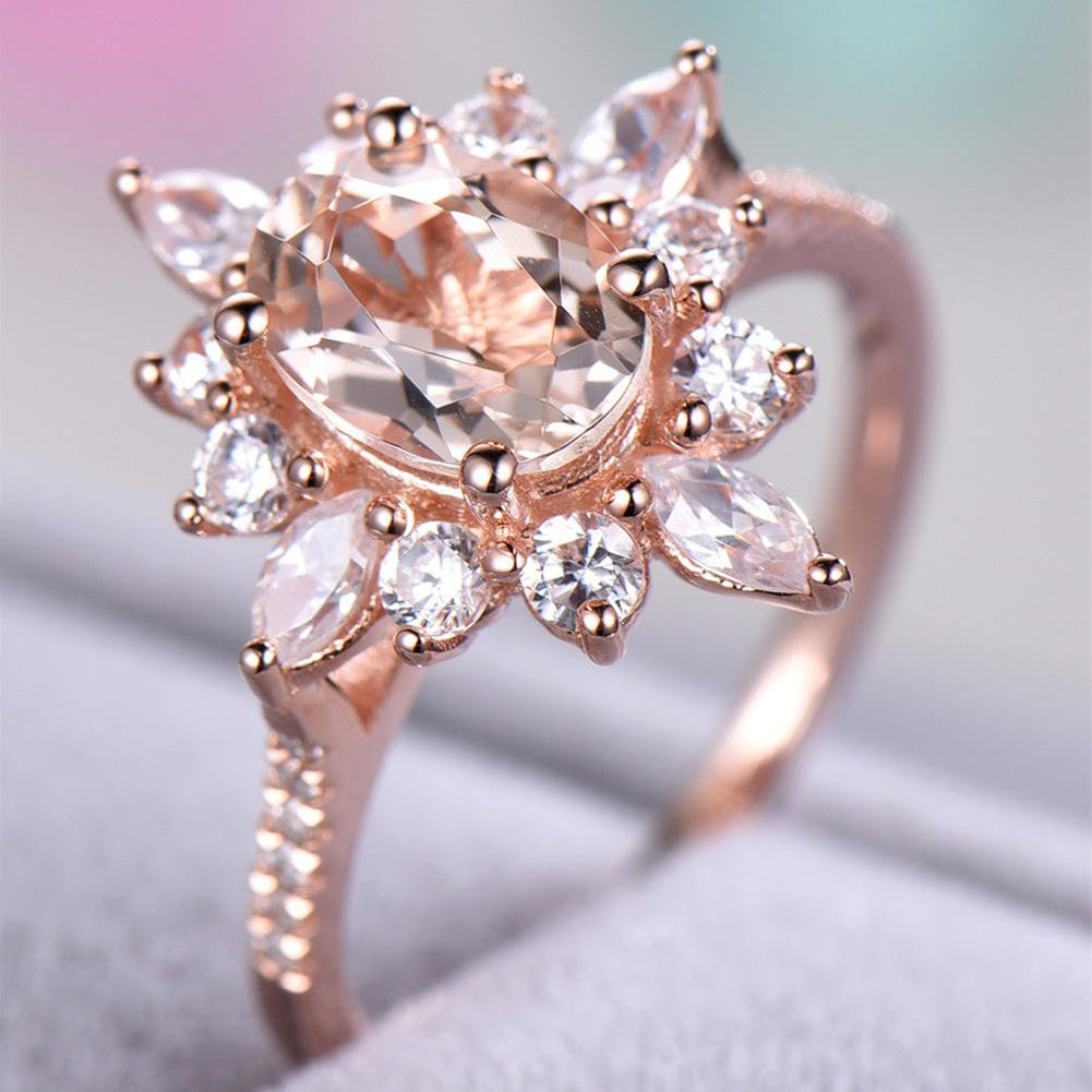 Fashion Women Shiny Floral Rhinestone Engagement Proposal Finger Ring Jewelry
