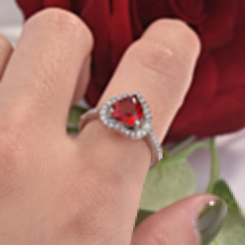 Romantic Heart Shape Faux Ruby Silver Plated Women Open Ring Valentine Day Gift