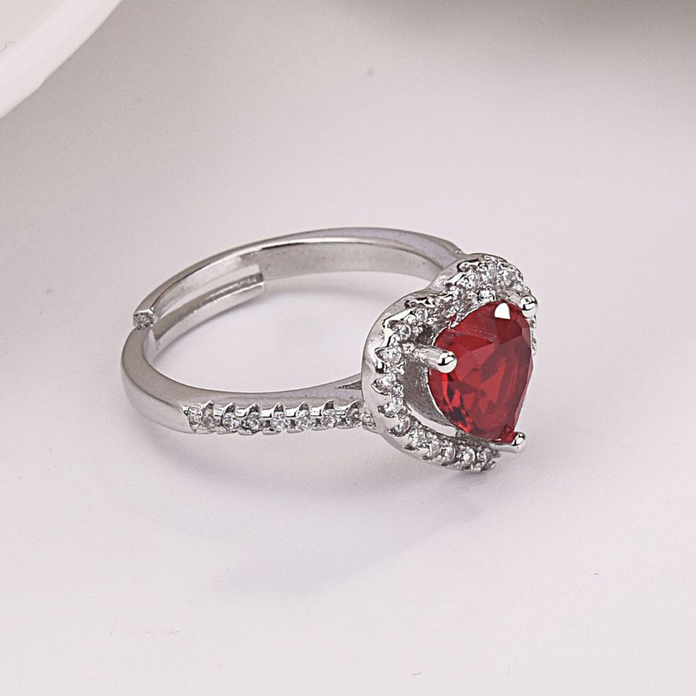 Romantic Heart Shape Faux Ruby Silver Plated Women Open Ring Valentine Day Gift