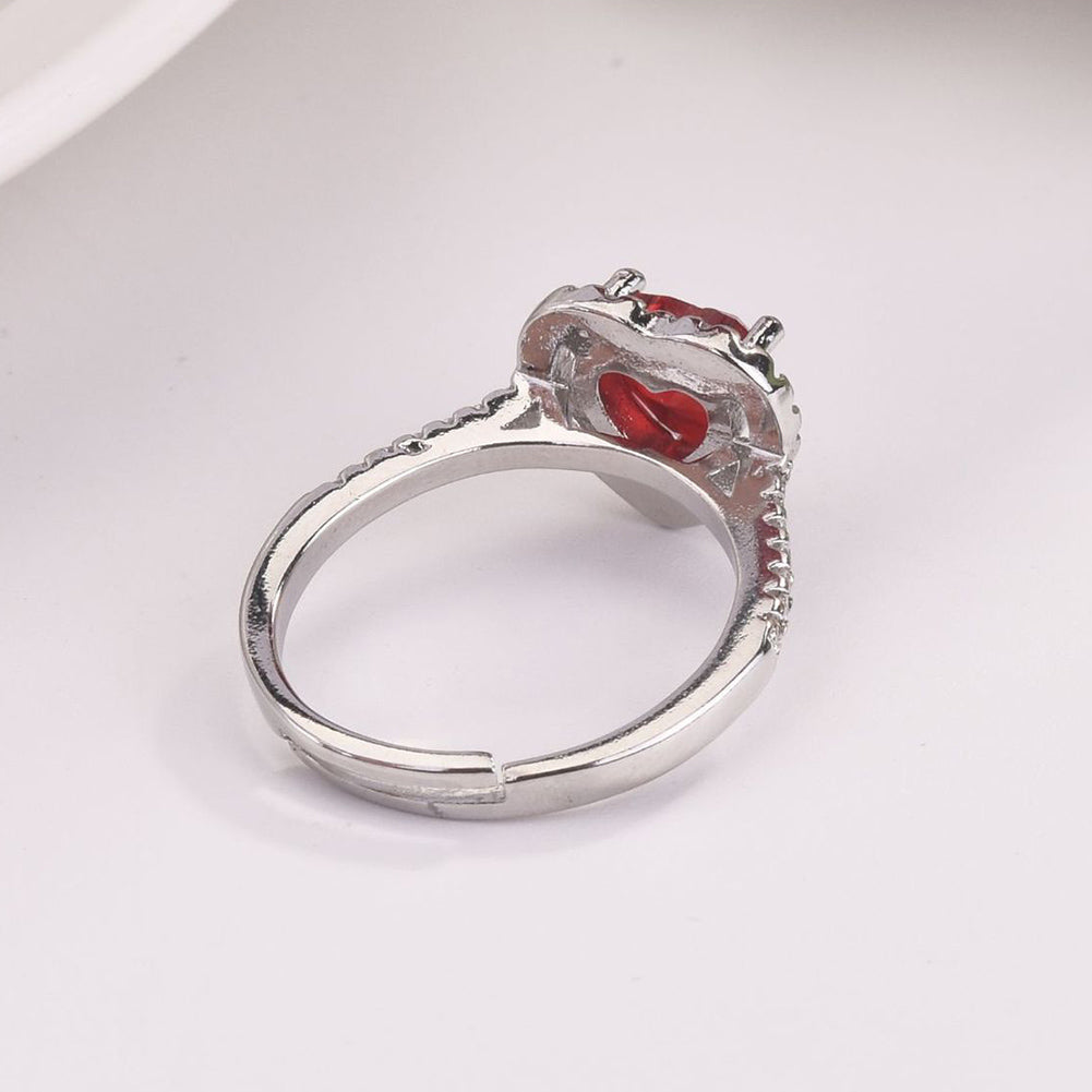 Romantic Heart Shape Faux Ruby Silver Plated Women Open Ring Valentine Day Gift