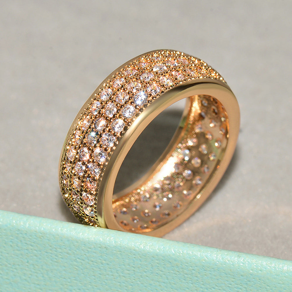 Men Women Luxury Three Row Cubic Zirconia Finger Ring Wedding Engagement Jewelry